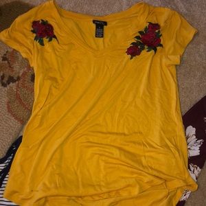 Mustard V-Neck Rose Top